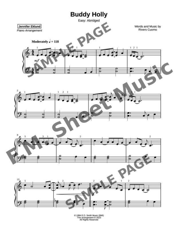 Buddy Holly (Easy Piano) By Weezer - F.M. Sheet Music - Pop ...